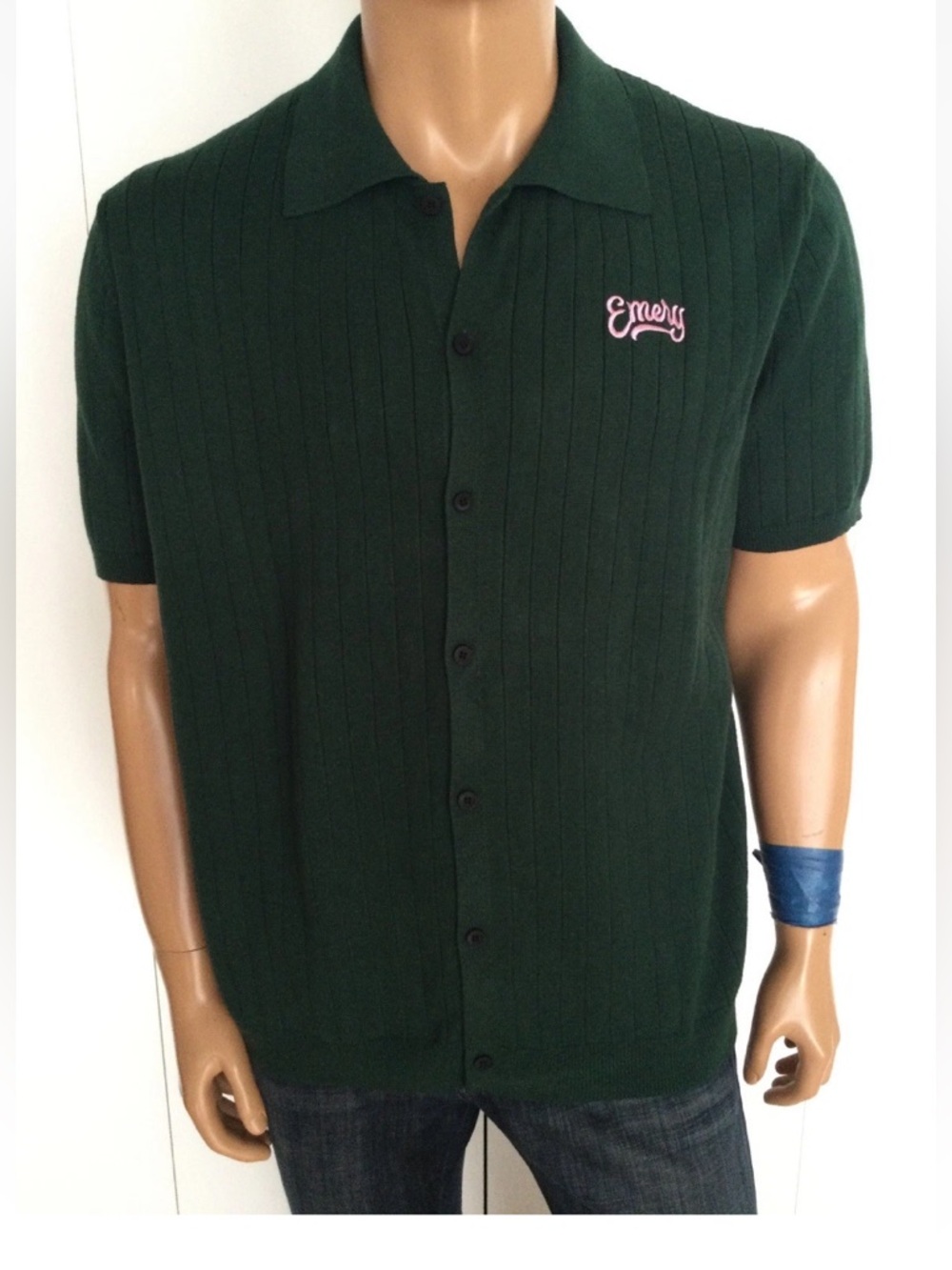 Emery Golf Knit Stripe Green Button Up Shirt Size L